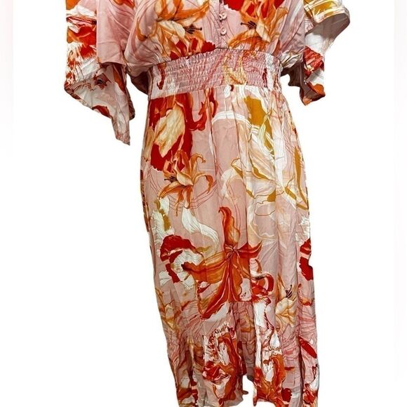 Abel the Label Flower Bomb ShirtDress Orange Pink
Floral Anthropologie Smocked m - Picture 11 of 13